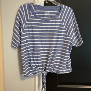 GAP Blue and White Striped Tie-Front Tee
